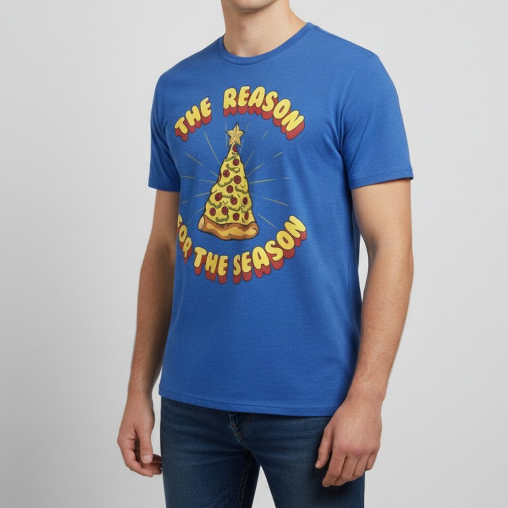Christmas Pizza T-Shirt Mens Medium Funny Graphic‎ Holiday Top Reason For Season